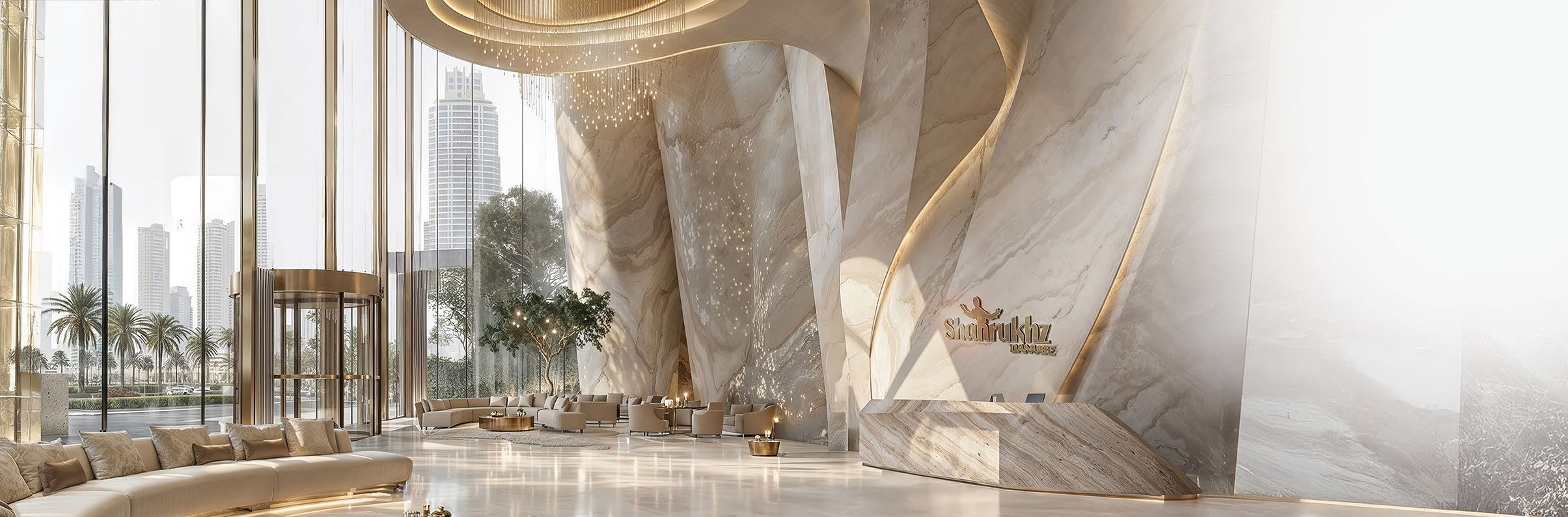 Double-height grand lobby