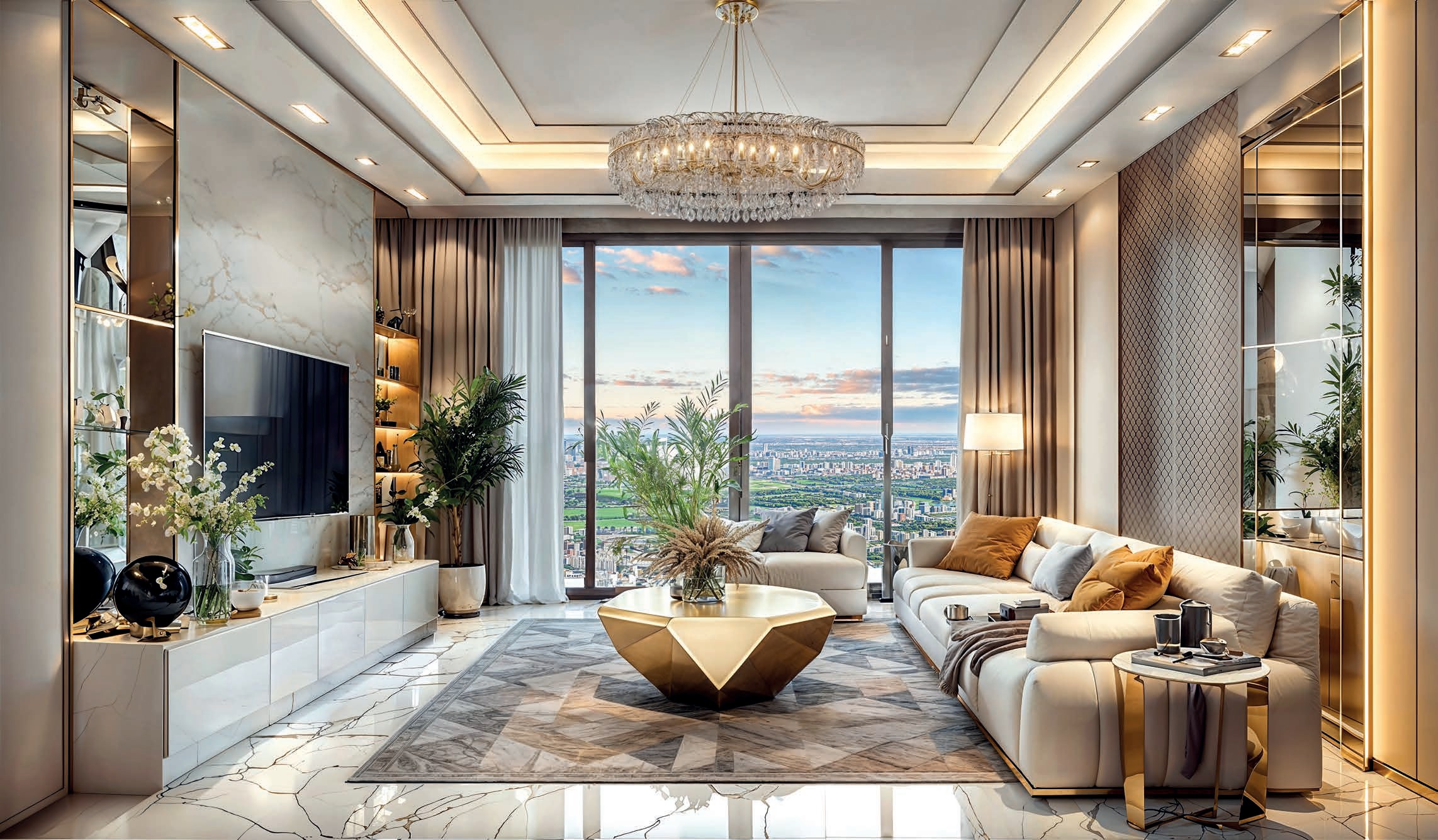 Living room with skyline view
